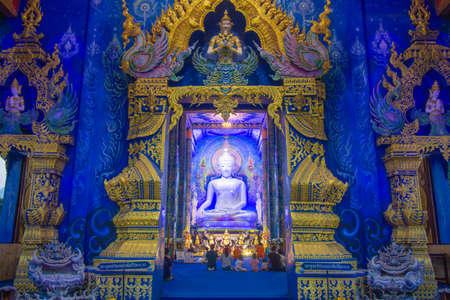 Chiang Rai, Thailand - 25 July 2020: Beauty of Blue Temple or Rong Suea Temple at dusk. Chiang Rai Province, Thailandのeditorial素材