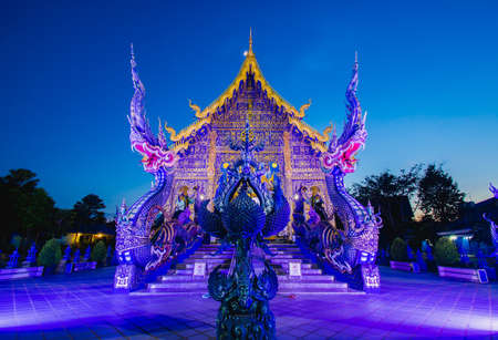 Chiang Rai, Thailand - 25 July 2020: Beauty of Blue Temple or Rong Suea Temple at dusk. Chiang Rai Province, Thailandのeditorial素材