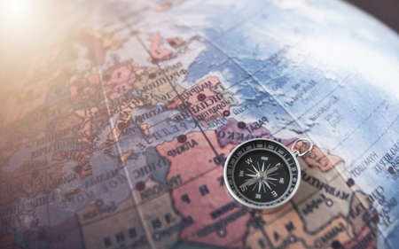 compass on map background .Travel Geographic Navigation Concept Backgroundの写真素材