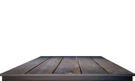 empty wooden table top isolated on white background Used for displaying or editing products.の写真素材
