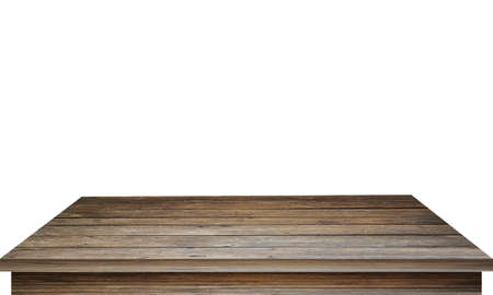 empty wooden table top isolated on white background Used for displaying or editing products.の写真素材