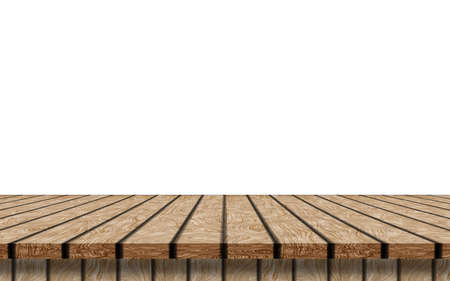 empty wooden tabletop isolated on white background, mock-up your products.の写真素材