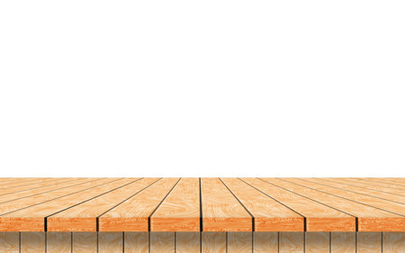 empty wooden tabletop isolated on white background, mock-up your products.の写真素材