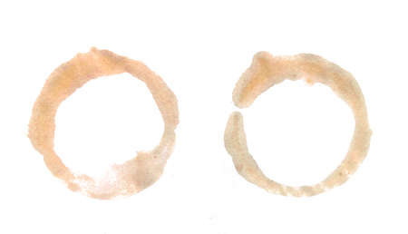 Coffee cup stains on white backgroundの写真素材