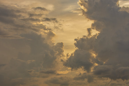 view of an overcast sky. Dramatic gray sky and white clouds before rain in the rainy season. Cloudy and moody sky. Storm sky.の写真素材