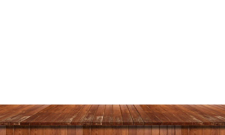 empty wooden tabletop isolated on white background, mock-up your products.の写真素材