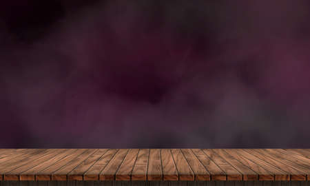 lonely empty wooden table on dark and smoky background to simulate your productの写真素材