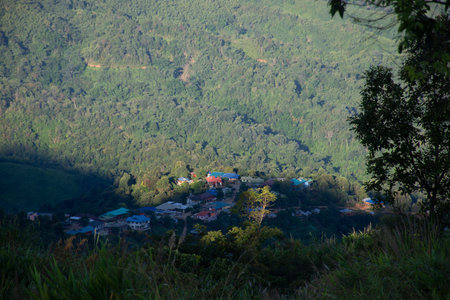 Mountain scenery in the beautiful winter valleys in the Doi Chang Mub Mountains, Mae Fa Luang,...