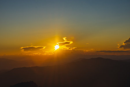 Sunset at Doi Chang Mub , Mae Fa Luang ,Chiang Rai , Thailandの写真素材