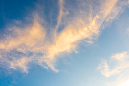 Colorful evening sky sunset clouds amazing nature background and peaceful sunset.の写真素材