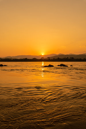 Sunset at Mekong river in Laos. Landscape of Mekong river at sunset.の写真素材
