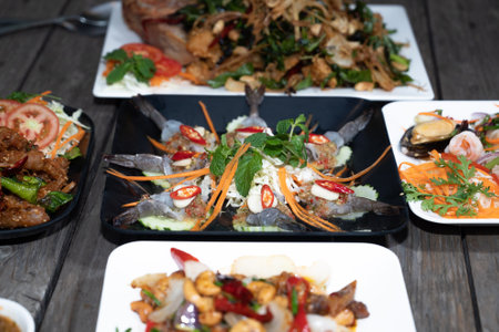 Fresh shrimp soaked in fish sauce, Thai food.の写真素材