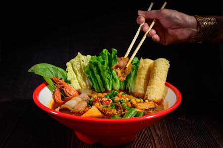 Mala hot pot with spices and herbs, hot and spicy