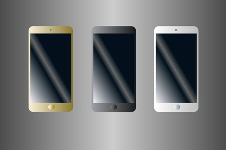 Three smartphone gold black and white colorのイラスト素材