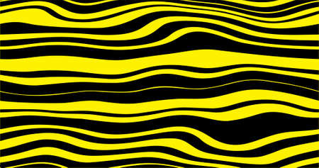 Random black wavy horizontal zigzag lines with wavy curved isolated on yellow backgroundのイラスト素材