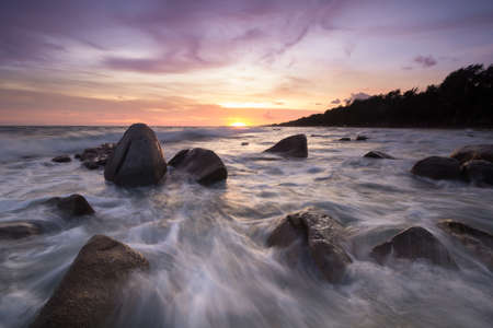 the beautiful sunset over sea in Thailandの写真素材