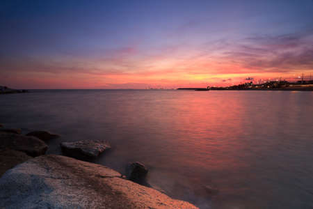 the beautiful sunset over sea in Thailandの写真素材