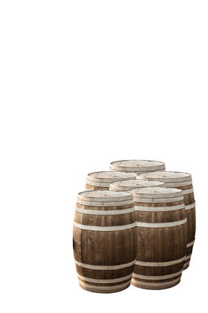 Oak barrels on white background 