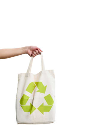 eco concept  with fabric eco bag and recycle sign icon   Isolated on a white background  の写真素材