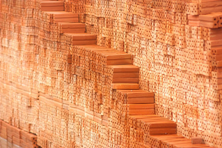 piled up of hollow brick stack in a construction siteの写真素材