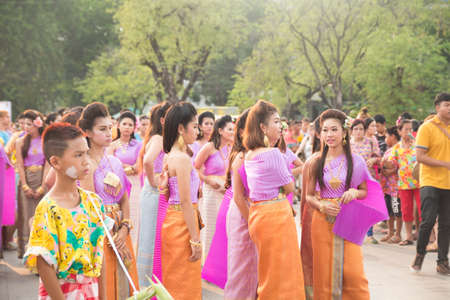 Bangkok, Thailand - April 12, 2015: Unidentified dancer performs in in parade. show at the Songkran festival on April 12, 20 in Bangkok, Thailand.のeditorial素材
