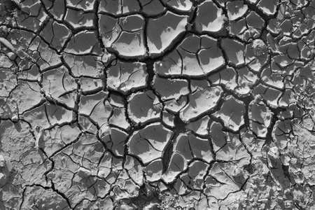 Waterless dry dead ground dirt with cracks and fracture. Post-Apocalyptic Earth after ecological disaster, without water irrigation. Dried land.の写真素材