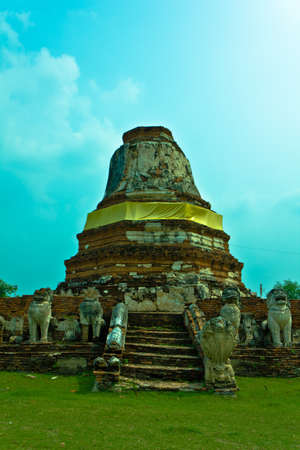 Leo chedi at Wat Tummickarat in Ayutthaya , Thailandの写真素材