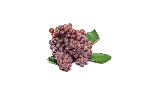 Red grapes small bite, then I would eat tasty white background.の写真素材