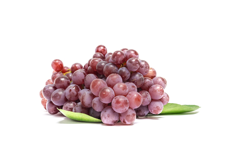Red grapes small bite, then I would eat tasty white background.の写真素材