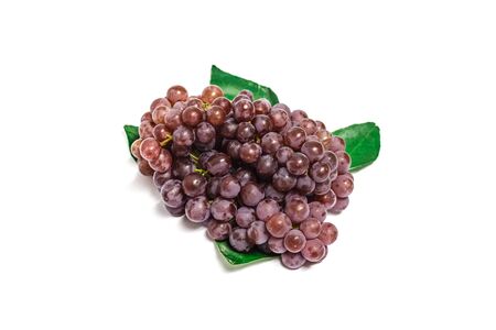 Red grapes small bite, then I would eat tasty white background.の写真素材