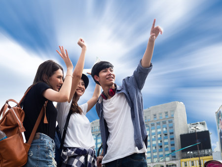 travel concept.group of happy friend are traveling.の写真素材