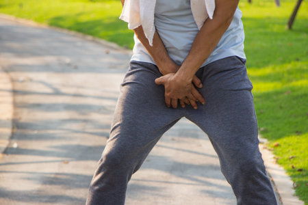 Old Asian people suffer from exercise pain. old woman suffering from a sore knee.