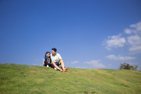 family having fun during summer vacation campingの写真素材