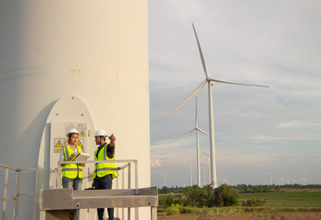 Windmills for electric power production, Zaragoza Province, Aragon, Spain.の写真素材