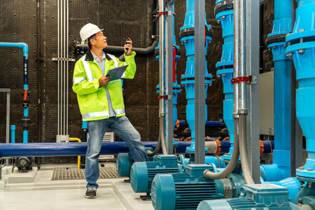 engineer or technician working in control room of oil and gas plantの写真素材