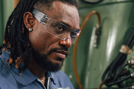 Portrait of a handsome African-American man working in a shipyard.の写真素材