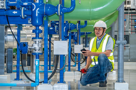 asian man factory technologist. Industrial worker. Chemical plant specialist.の写真素材