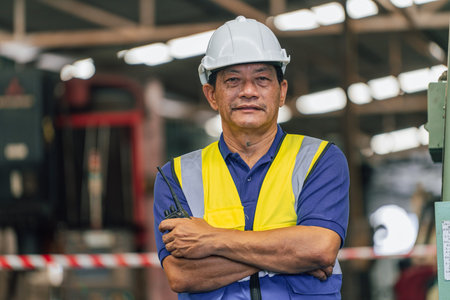 Industrial worker indoors in old factory. Industrial man Engineers in Hard Hats.Work at the Heavy...
