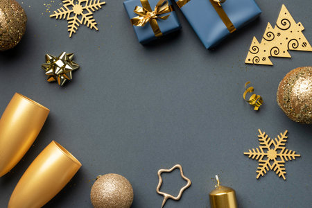 Christmas composition. Christmas, winter, new year concept. Flat lay, top view, copy space