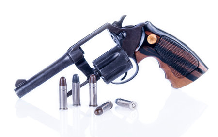 .38 Revolver hand gun isolated on white background close up.