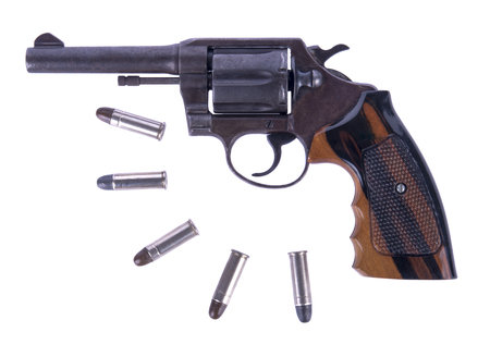 Bullets with the gun isolate backgroundの写真素材