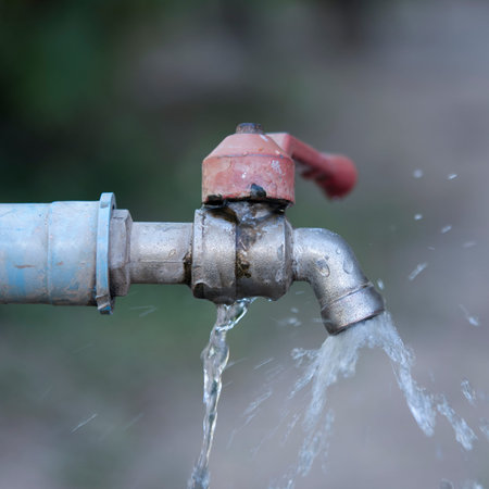 old rusty tap leaking waterの写真素材