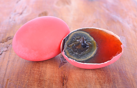 Asian Traditional Food, Century Eggs or Pidan Eggs Made By Preserving Duck, Chicken or Quail Eggs in A Mixture of Ash, Salt, Red Lime, Sodium Carbonate, Tea Leaves and Zinc Oxide.の写真素材