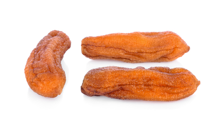 dried bananas on white backgroundの写真素材
