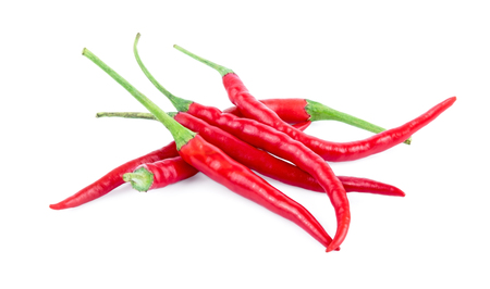 Group of chili peppers isolated on white backgroundの写真素材