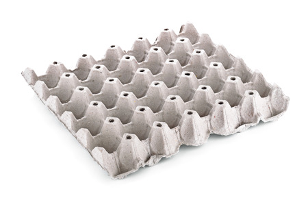 Carton egg-box with brown on white backgroundの写真素材