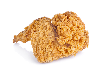 Golden brown fried chicken wings on white backgroundの写真素材