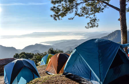 sunrise in the morning at camp site in the mountainsの写真素材
