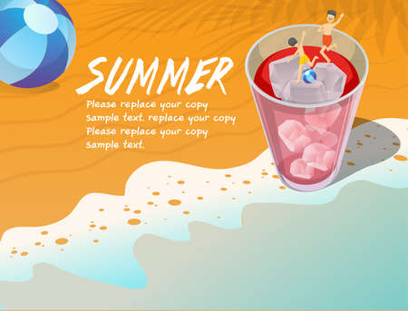 cartoon and banner idea for summer,character play ball beachのイラスト素材