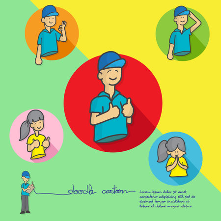 cartoon doodle show gestures appreciate and thank,colour background,vectorのイラスト素材